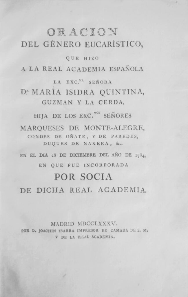  María de Guzmán – Discurso que hizo a la Real Academia Española (1785) 